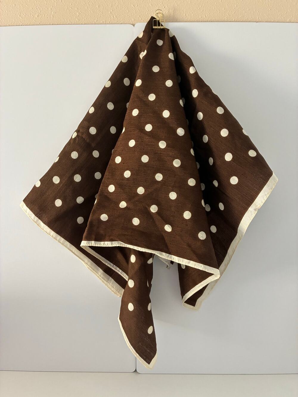 Retro Polka Dot Square Bandana Scarf Brown Cream Dots and Cream Border 27x27